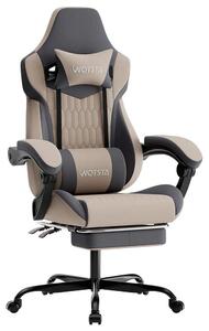 Sedia da gaming ergonomica - Sedia da ufficio in stile racing - Schienale alto - Poggiapiedi estensibile - Poggiatesta regolabile - Supporto lombare - Regolabile in altezza e girevole - Beige