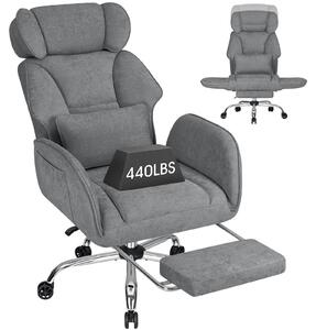 Sedia da ufficio ergonomica - Sedia da scrivania per seduta a gambe incrociate - Portata massima: 200 kg - Seduta ampia - Braccioli girevoli - Poggiapiedi - Ruote - Rivestimento in tessuto grigio