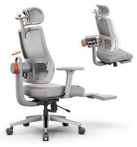 Sedia da ufficio ergonomica - MagicH-GPRO - Poggiapiedi - Schienale in rete autoadattabile - Poggiatesta da 15 cm - Supporto lombare, regolabile in altezza e con 3 posizioni di blocco - Profondità della seduta 37,5–47,5 cm