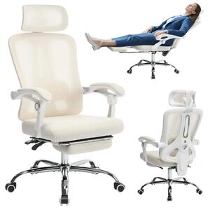 Sedia da ufficio ergonomica - sedia da scrivania e sedia da gaming - schienale alto - tessuto a rete traspirante - girevole con rotelle - seduta imbottita - struttura in metallo - color beige