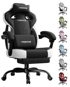GTPLAYER sedia da gioco Poltrona ergonomica da gioco Sedia da scrivania Sedia da corsa per PC gamer con superficie in tessuto, cuscino di seduta in piuma con poggiapiedi nero