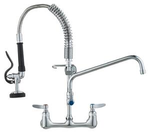 VEVOR Rubinetto commerciale con doccetta pre-lavello, rubinetto da cucina alto 53 cm, bocca girevole da 30,5 cm, rubinetto per lavello da cucina per montaggio a parete, apparecchio in ottone con doccetta estraibile, per lavello a 1/2/3 scomparti