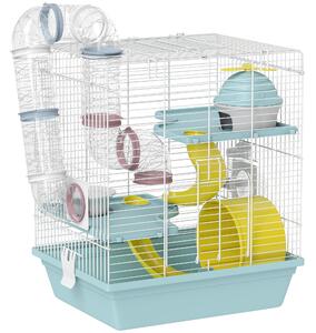 PawHut Gabbia per Criceti a 3 Livelli e 12 Tubi con Casetta, Rampa, e Accessori, in Metallo e Plastica, 34.5x27.5x41 cm, Grigio | Aosom Italy