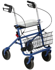 HOMCOM Deambulatore per Anziani Pieghevole con Sedile e 4 Ruote, Freni a Leva, Cestino, Vassoio e Portabastone, Altezza Regolabile, 66,5x59x97 cm, Blu | Aosom Italy