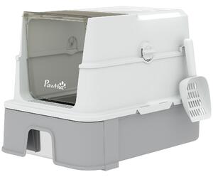 PawHut Lettiera per Gatti con Coperchio Rimovibile, Cassetto Scorrevole, Paletta, 2 Sacchetti Filtranti e Pedale, 60x40x45 cm, Grigio | Aosom Italy