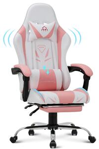 COLAMY Sedia da gioco - Sedia ergonomica per computer con poggiapiedi, supporto lombare, poggiatesta, funzione girevole a 360° e schienale alto, rosa