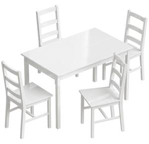 HOMCOM Set da Pranzo 5 Pezzi per 4 Persone, Tavolo Rettangolare e Sedie in Legno Massiccio, per Spazi Piccoli, Bianco | Aosom Italy