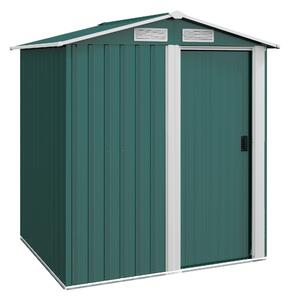 Outsunny Casetta da Giardino Porta Attrezzi in Acciaio con Tetto Inclinato e 4 Prese d'Aria, 152x132x188 cm, Verde | Aosom Italy