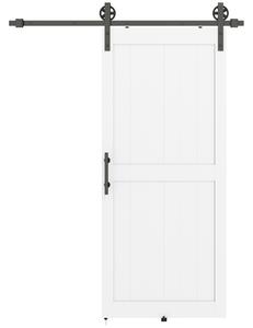 HOMCOM Porta Scorrevole in Stile Country con Binario e Maniglia, in Legno e Acciaio, 183x0.6x4 cm, Bianco e Nero | Aosom Italy