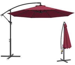 Outsunny Ombrellone da Giardino Decentrato Φ2.95m con Struttura in Metallo, 8 Braccia, Manovella, Base a Croce, Rosso Scuro | Aosom