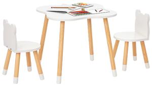 HOMCOM Set Tavolino e Sedie per Bambini in Legno a Forma di Orsetto Bianco per Gioco e Studio con Design Adorabile e Stile Moderno|Aosom