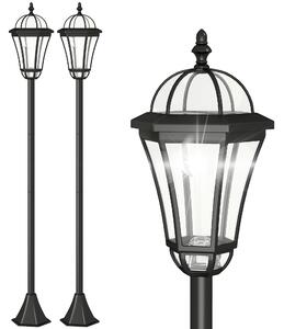 Outsunny Set 2 Lampioni Solari per Giardino con 2 LED e Accensione Automatica, Nero|Aosom