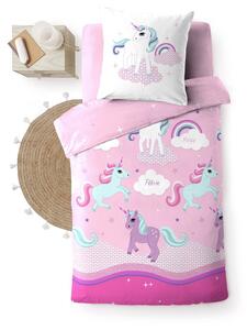 Set copripiumino e federa da bambini rosa in cotone per letto singolo 140x200 cm Licorne – douceur d'intérieur