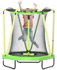 ZONEKIZ Trampolino Elastico per Bambini 3-10 Anni con Rete di Sicurezza, Canestro e Palle, Ø140x155cm, Verde|Aosom