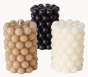 Set di 3 candele a colonna Pearls, alt. 10 cm