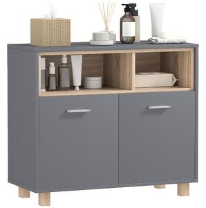 HOMCOM Mobiletto Bagno Moderno con Vani Aperti e Armadietto a 2 Ante, 80x35x70 cm, Grigio