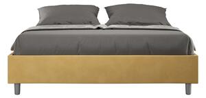 Letto Matrimoniale 160x200 cm con Rete e Contenitore Giroletto con Alzata Comoda Imbottito in Microfibra Azelia Ocra