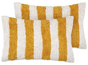 Set di 2 cuscini decorativi in cotone bianco e giallo 30 x 50 cm con motivo a righe e rivestimento rimovibile Accessori moderni per la camera da letto e il soggiorno Beliani
