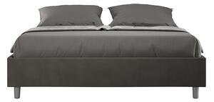 Letto Matrimoniale 160x200 cm con Rete e Contenitore Giroletto con Alzata Comoda Imbottito in Microfibra Azelia Grigio