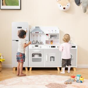 Costway Set da cucina per bambini 3+ anni con frigorifero e lavatrice macchina del ghiaccio, Giocattolo da cucina Bianco e grigio