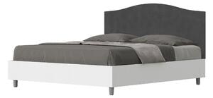 Letto Matrimoniale 160x190 cm con Rete e Contenitore Alzata Comoda Struttura Bianco Frassico e Testata in Microfibra Grace Grigio