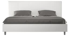 Letto Matrimoniale Queen Size 150x190 cm Senza Rete Imbottito in Similpelle Mika Bianco