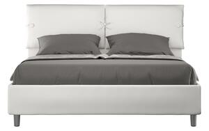 Letto Matrimoniale 160x210 cm con Rete e Contenitore con Testata e Alzata Comoda Imbottito in Similpelle Sleeper Bianco