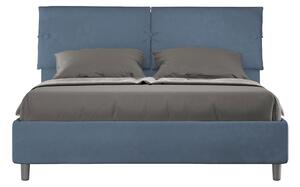 Letto Matrimoniale 160x190 cm con Rete e Contenitore con Testata e Alzata Comoda Imbottito in Microfibra Sleeper Blu