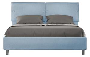 Letto Matrimoniale 160x200 cm con Rete e Contenitore con Testata e Alzata Comoda Imbottito in Microfibra Sleeper Azzurro