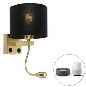 Lampada da parete intelligente oro con USB e paralume nero incluso WiFi A60 - Brescia