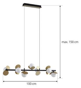 Lucande Pallo Lampada a sospensione LED, lineare, a 7 luci, nero/oro