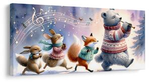 Quadro su tela – Parata invernale di animali con melodia