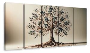 Quadri 5 pezzi – Albero della vita decorativo con ornamenti