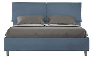Letto Matrimoniale 160x210 cm con Rete e Contenitore con Testata e Alzata Comoda Imbottito in Microfibra Mados Blu