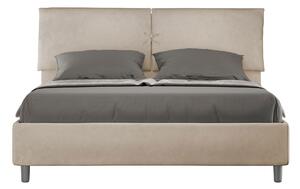 Letto Matrimoniale 160x190 cm con Rete e Contenitore con Testata e Alzata Comoda Imbottito in Microfibra Mados Sabbia