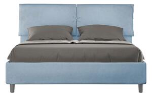 Letto Matrimoniale 160x200 cm con Rete e Contenitore con Testata e Alzata Comoda Imbottito in Microfibra Mados Azzurro