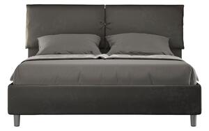Letto Matrimoniale 160x190 cm con Rete e Contenitore con Testata e Alzata Comoda Imbottito in Microfibra Mados Grigio