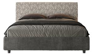 Letto Matrimoniale 160x210 cm con Rete e Contenitore con Testata e Alzata Comoda Imbottito in Tessuto Era Arla Grigio