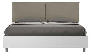 Letto Matrimoniale 160x200 cm con Rete Struttura Bianco Frassico con Cuscini in Similpelle Egos Antea Cappuccino