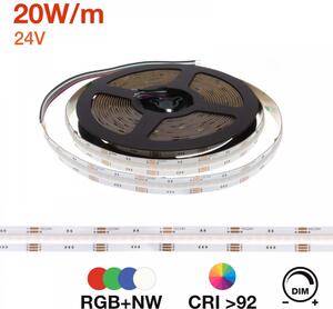 Striscia LED COB RGBW 20W/m Multicolore e B. Naturale 24VDC, IP20, 5m Professional Colore RGBW
