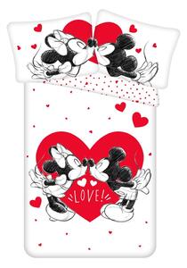Set copripiumino e federa da bambini rosso/bianco in cotone per letto singolo 140x200 cm Mickey and Minnie "Love" – Jerry Fabrics