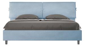 Letto Matrimoniale King Size 180x190 cm Senza Rete Testata con Cuscini Imbottito in Microfibra Mados Azzurro