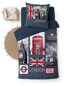 Set copripiumino e federa blu scuro in cotone per letto singolo 140x200 cm City London – douceur d'intérieur
