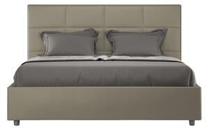 Letto Matrimoniale 160x190 cm con Rete e Contenitore con Alzata Comoda Imbottito in Similpelle Mika Cappuccino