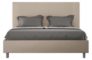 Letto Matrimoniale 160x200 cm con Rete e Contenitore con Testata e Alzata Comoda Imbottito in Similpelle Goya Tortora