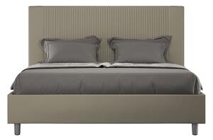 Letto Matrimoniale 160x190 cm con Rete e Contenitore con Testata e Alzata Comoda Imbottito in Similpelle Goya Cappuccino