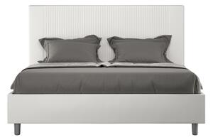 Letto Matrimoniale 160x190 cm con Rete e Contenitore con Testata e Alzata Comoda Imbottito in Similpelle Goya Bianco
