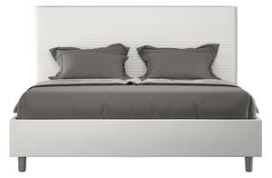 Letto Matrimoniale 160x200 cm con Rete e Contenitore con Testata e Alzata Comoda Imbottito in Similpelle Focus Bianco