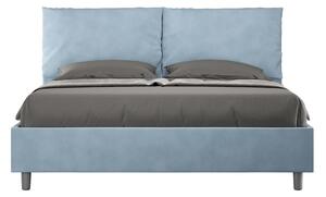 Letto Matrimoniale 160x190 cm con Rete e Contenitore Giroletto con Alzata Comoda Imbottito in Microfibra Antea Azzurro
