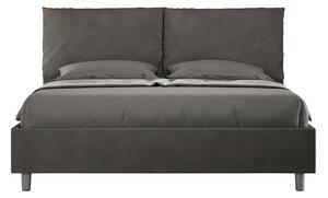 Letto Matrimoniale 160x190 cm con Rete e Contenitore Giroletto con Alzata Comoda Imbottito in Microfibra Antea Grigio